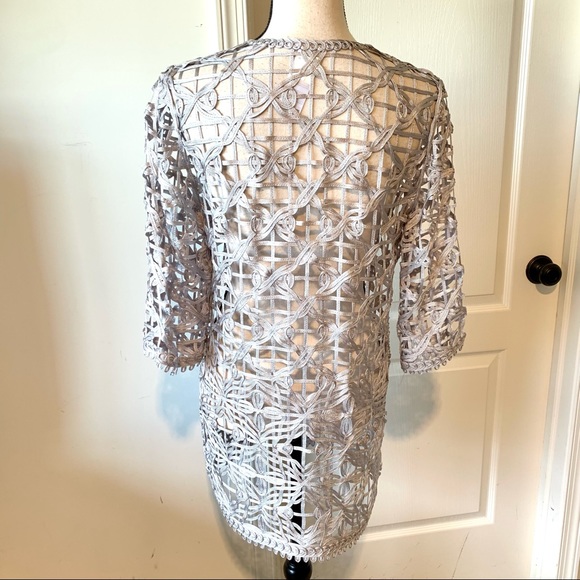 TALBOTS Soutache Delicate Open Weave Silver/Gray Cardigan—SZ. 0P - Picture 5 of 11